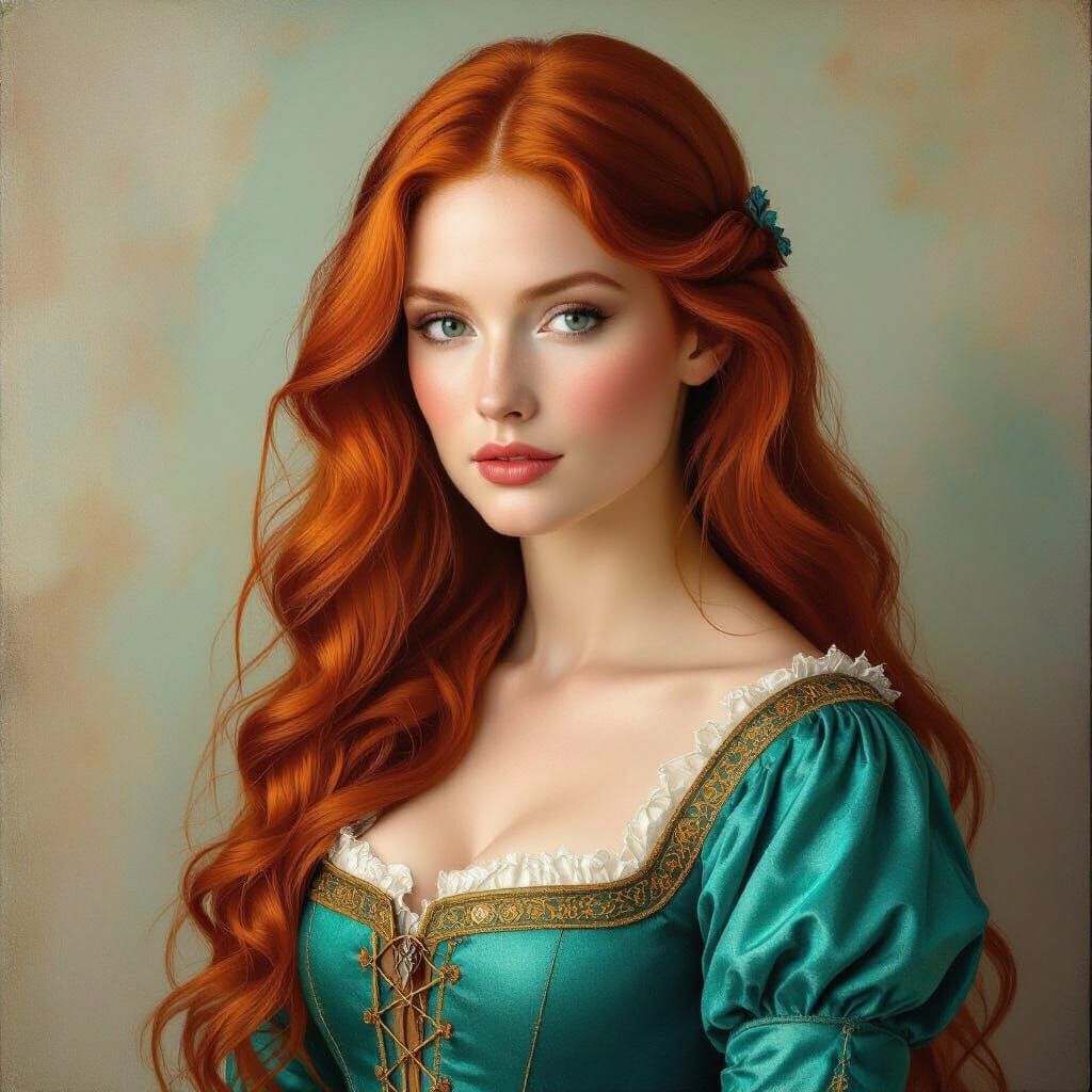 Renaissance Portrait of Woman with Fiery Red Hair