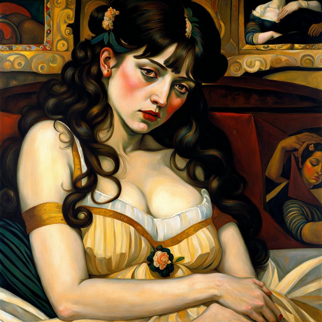 Melancholy Woman Lounging in Classic Art Style