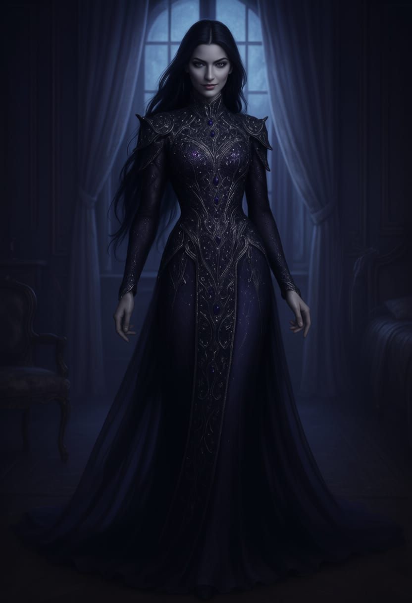 Sinister Woman Integrated into Dark Fantasy Landscape