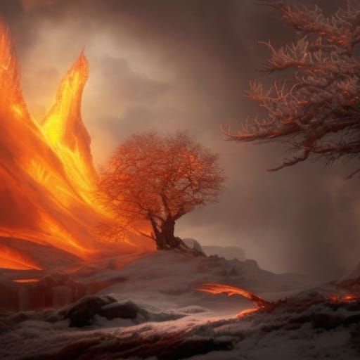 Epic Fire and Ice Tree Digital Painting