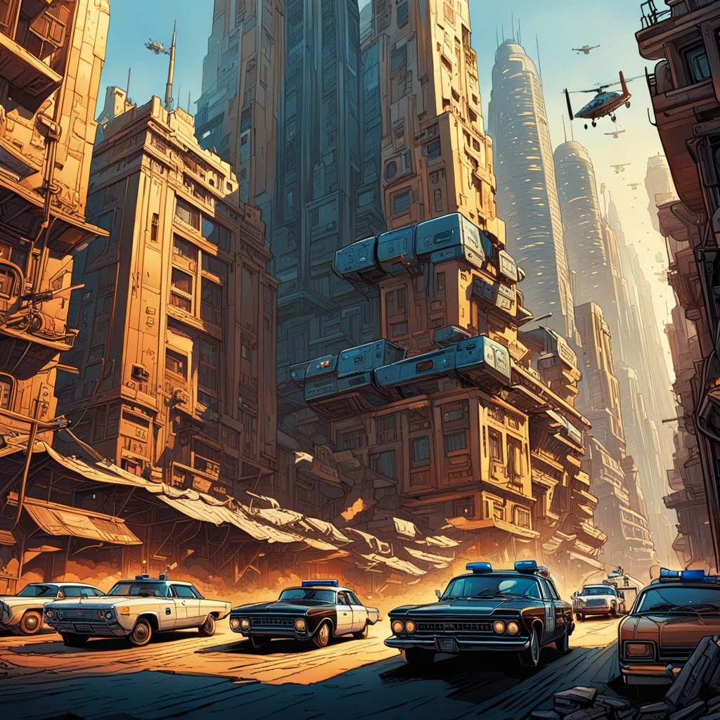 Futuristic Cairo Cityscape in Comic Book Style