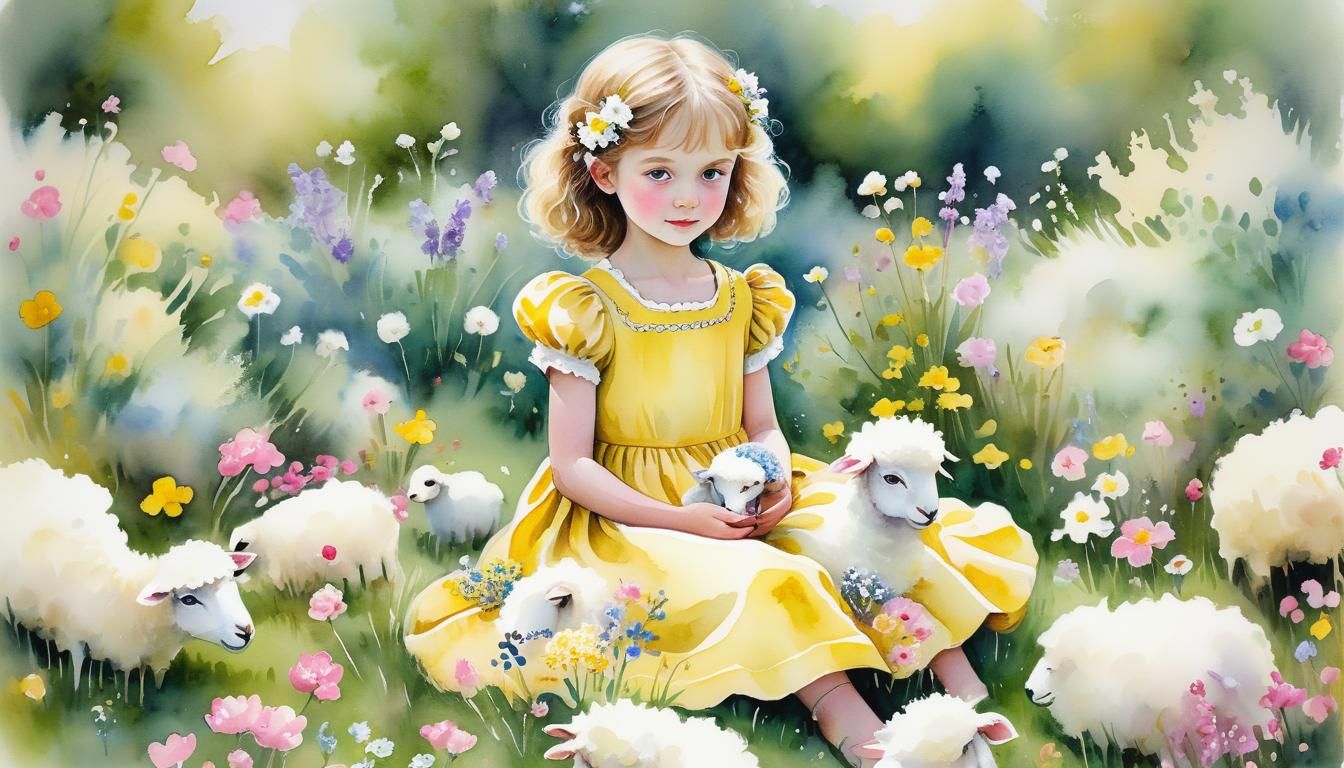 Idyllic Garden Scene in Watercolour Style