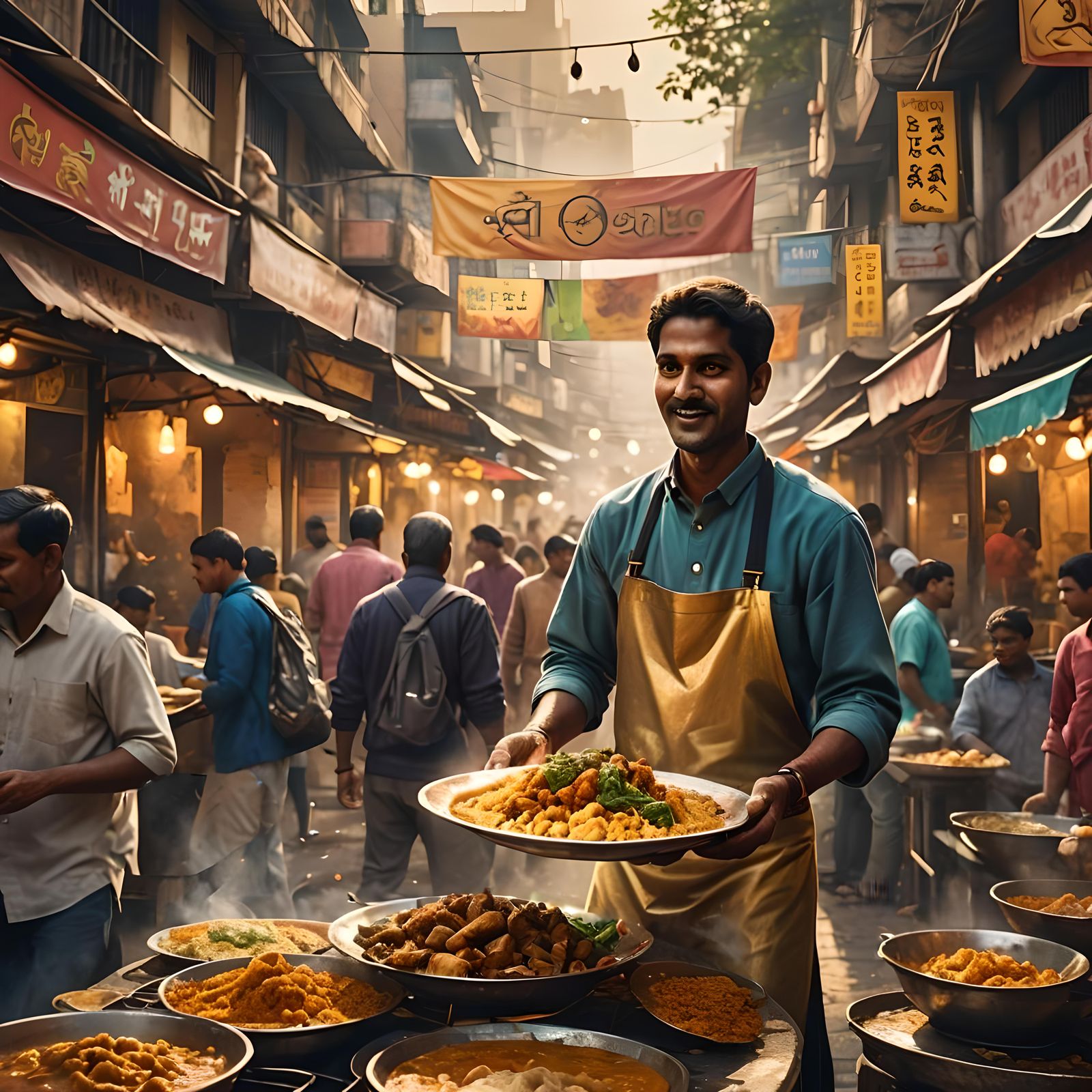 Hyperrealistic Indian Street Food in Splash Art Style