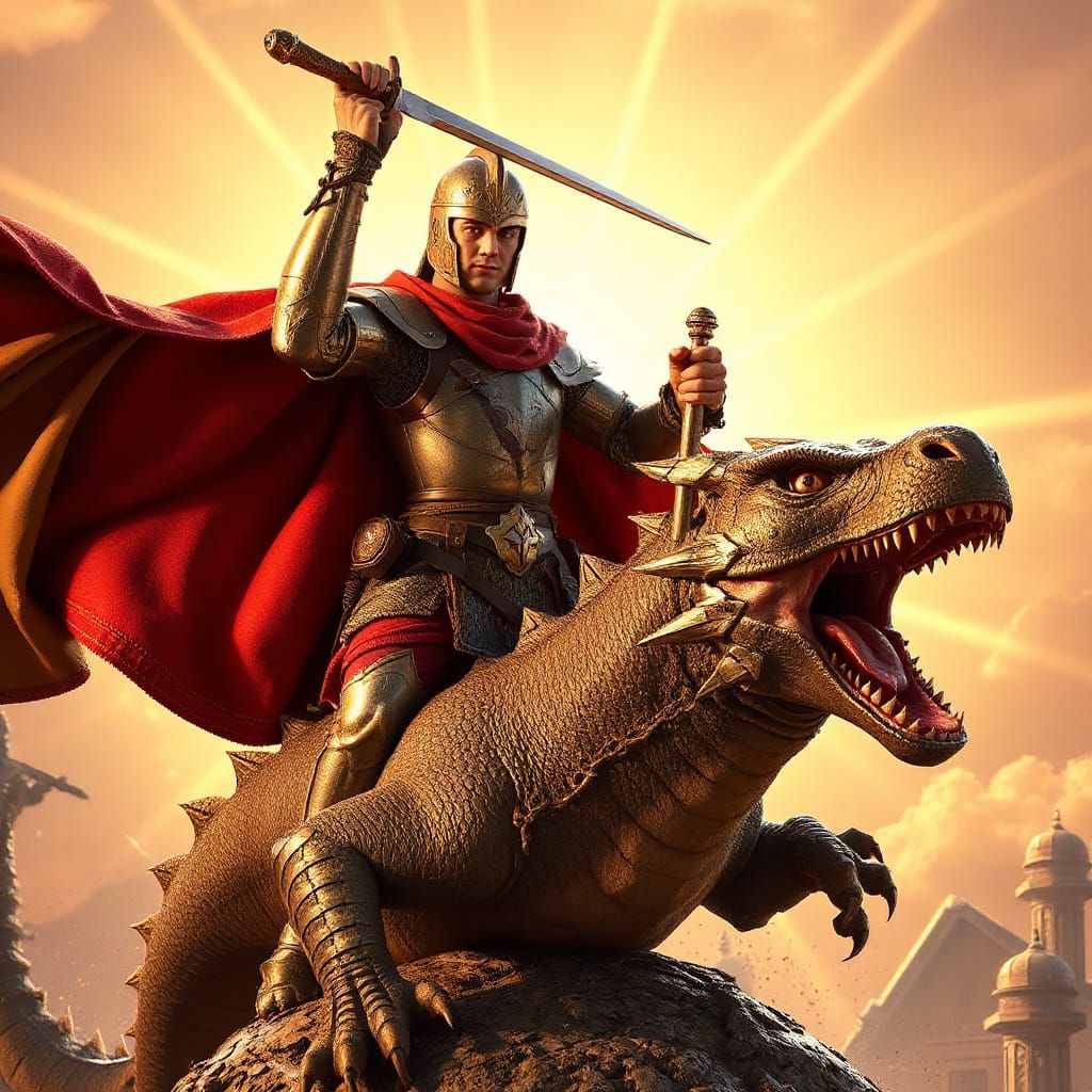 St. George Slaying Dragon in 3D Digital Art