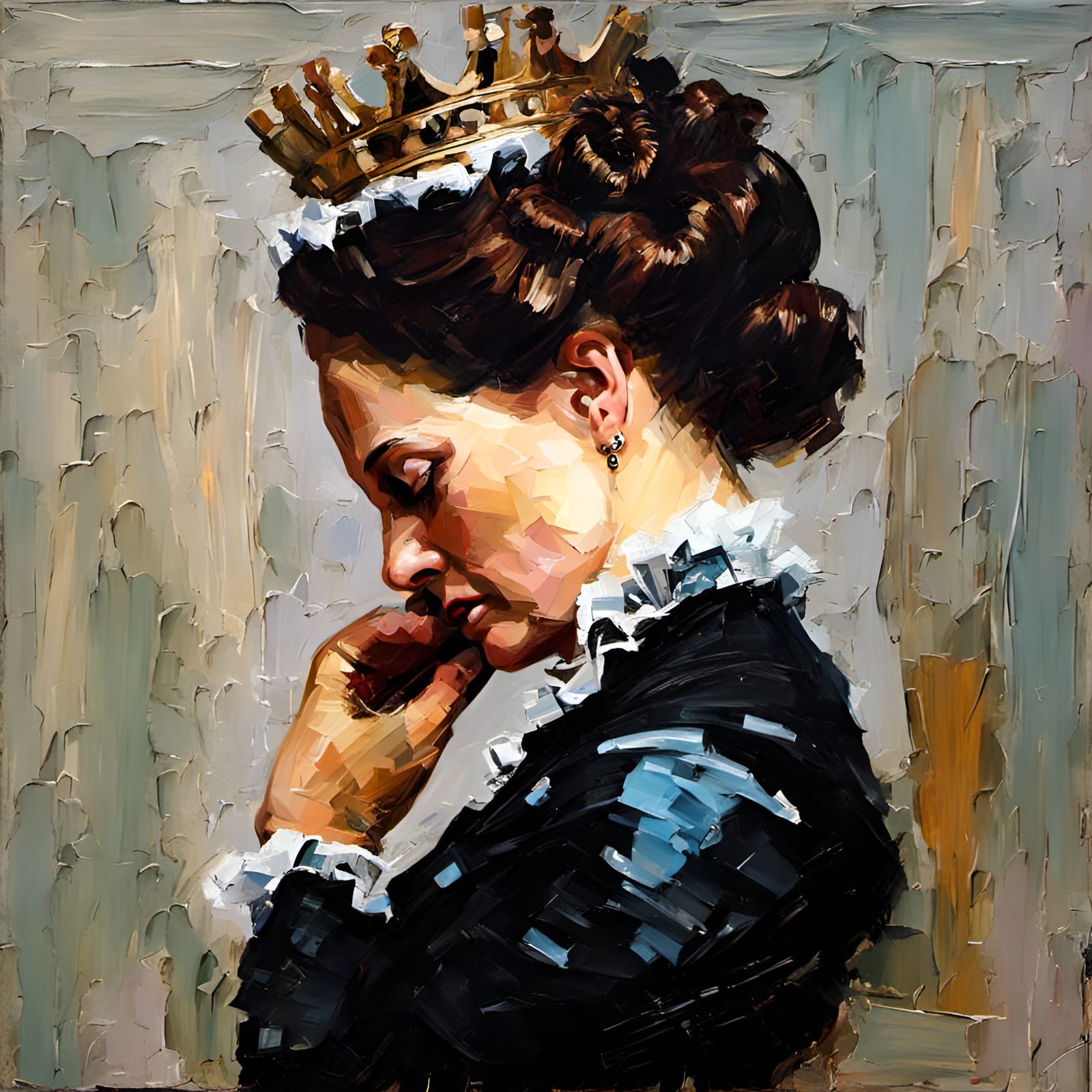 Victorian Queen in Despair: Palette Knife Painting
