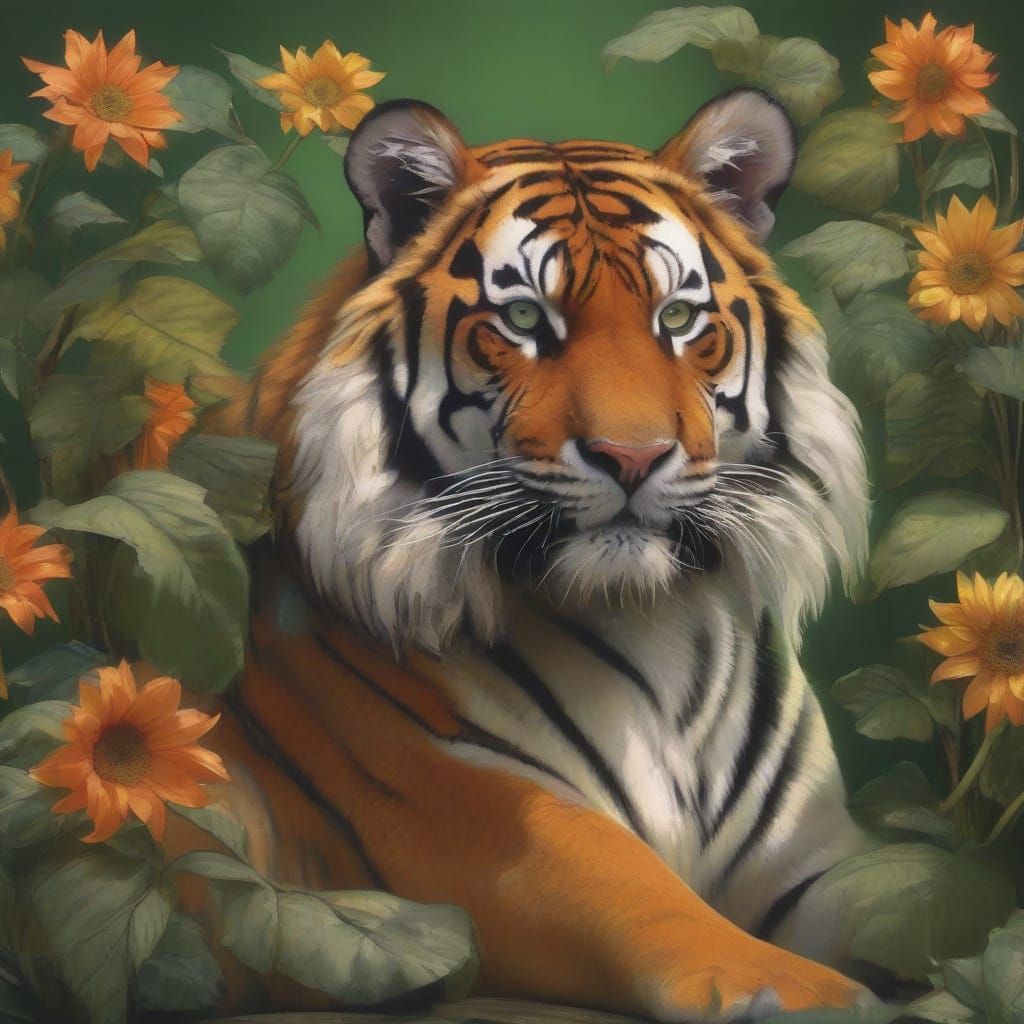 Elegant Tiger Portrait in Luxurious Art Nouveau Style