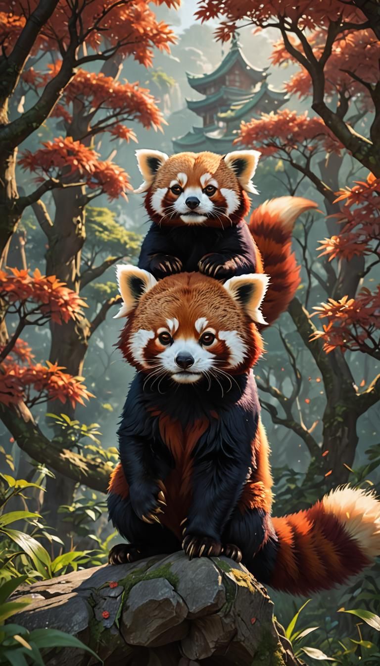 Enchanting Red Panda in Detailed Anime Style