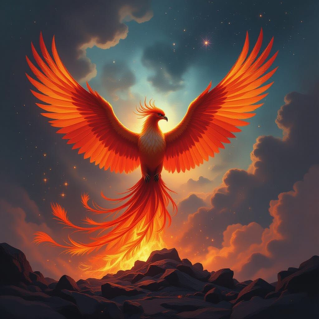 Majestic Phoenix Rises From Ashes in Cosmic Nebula