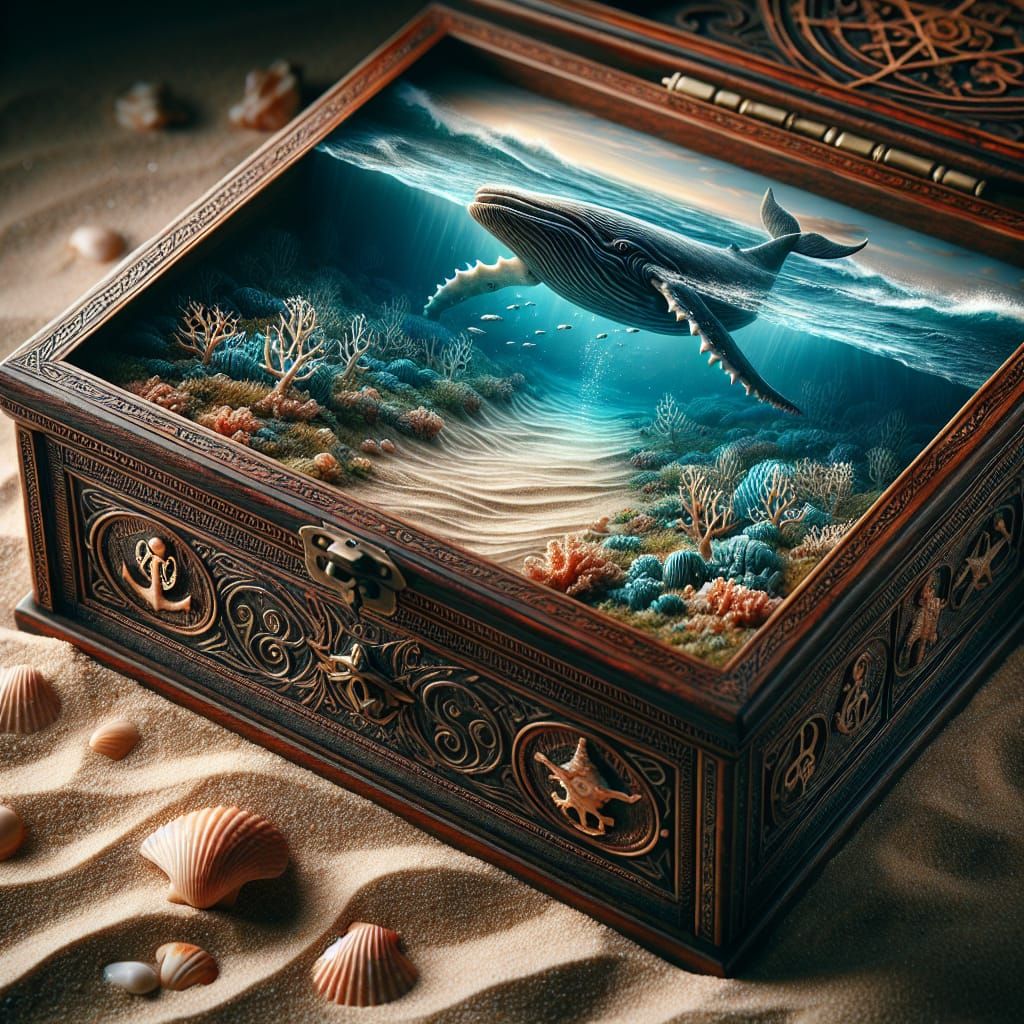 Underwater Kingdom Inside Antique Wooden Box