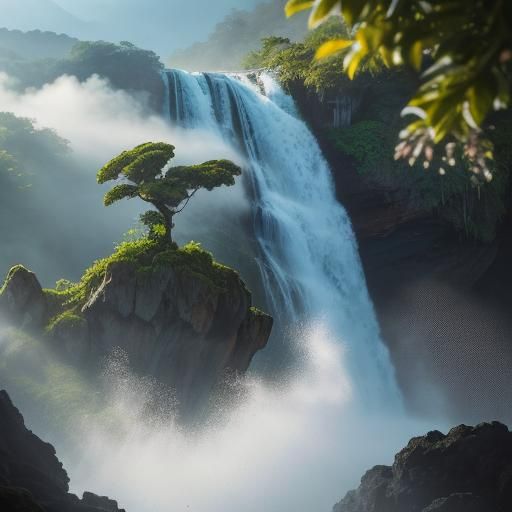 Ethereal Hawaiian Waterfall Jump in Golden Light