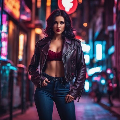 Beautiful Woman in Leather Jacket Street Portrait
