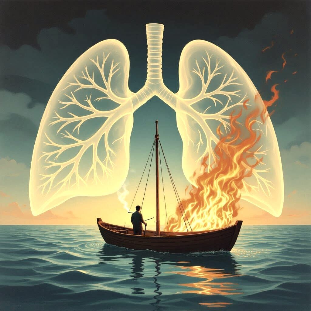 Surreal Lungs Holding Calm Ocean Amidst Fire