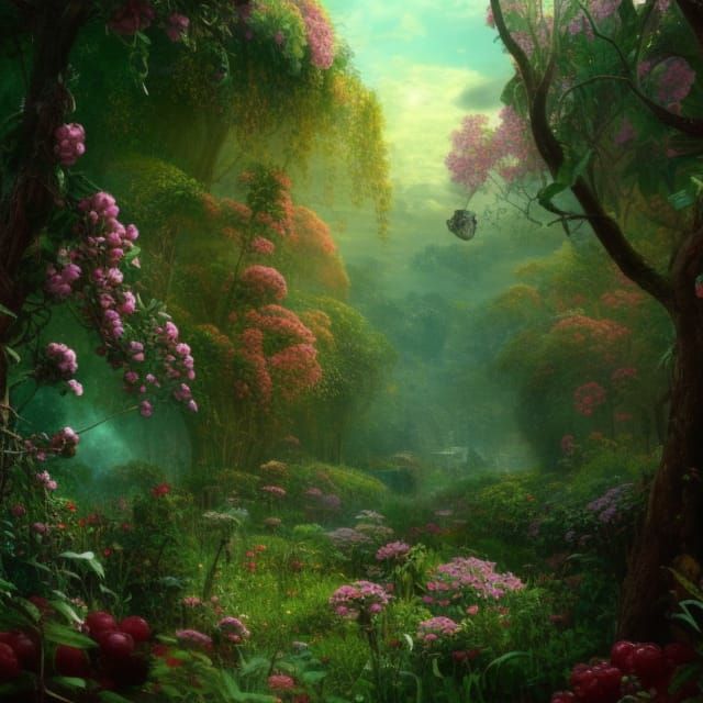 Lush Fruit Garden Fantasy Art in 8K