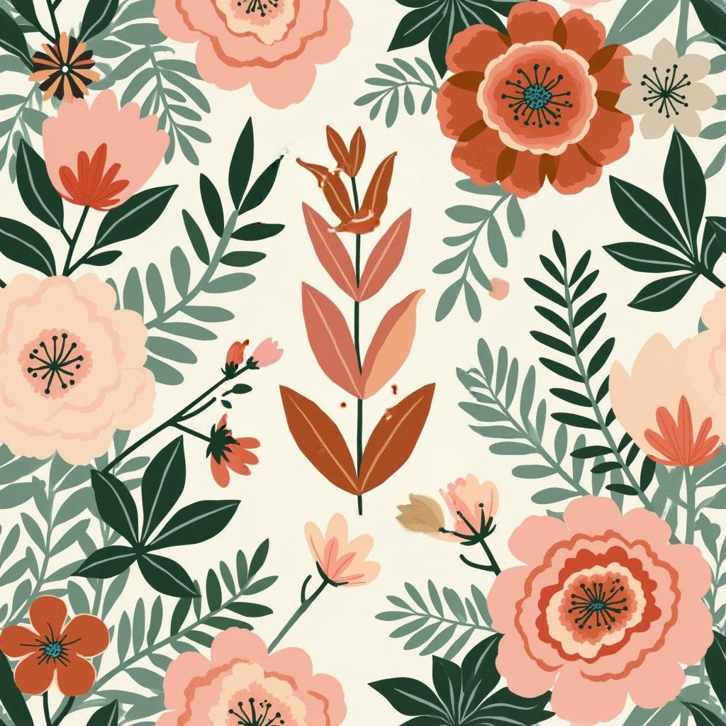 Abstract Botanical Print with Geometric Shapes