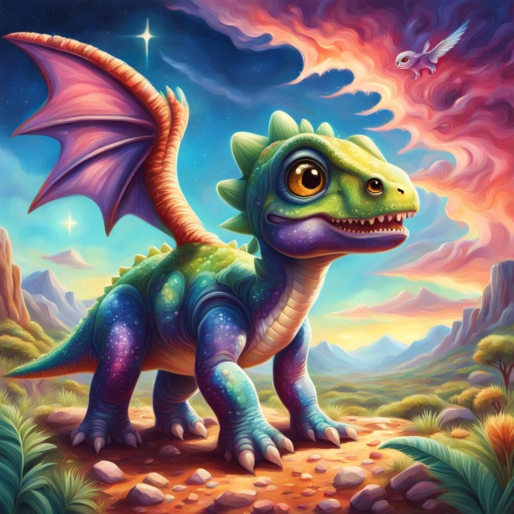 Hyper-Realistic Dinosaur Portrait in Vibrant Oil Style