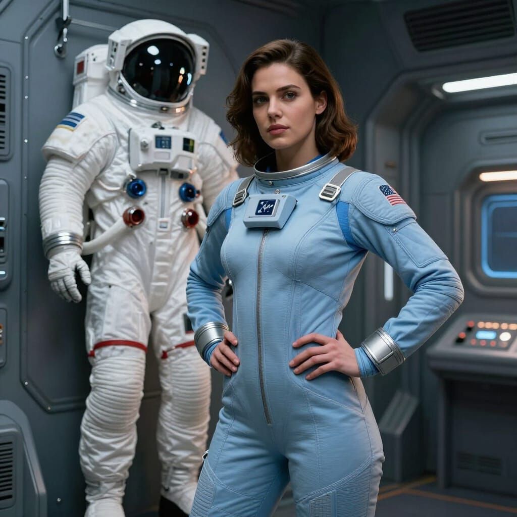 Female Astronaut in LCVG Suit on Spaceship