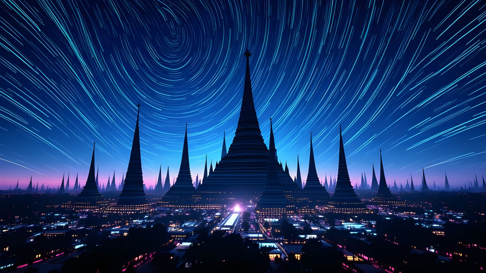 Pagoda Under Star Trails at Cosmic Resort