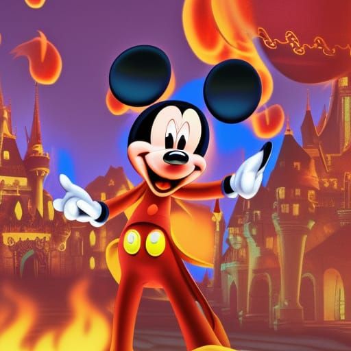 Evil Mickey Mouse in Flaming Disneyland: Pixar Style