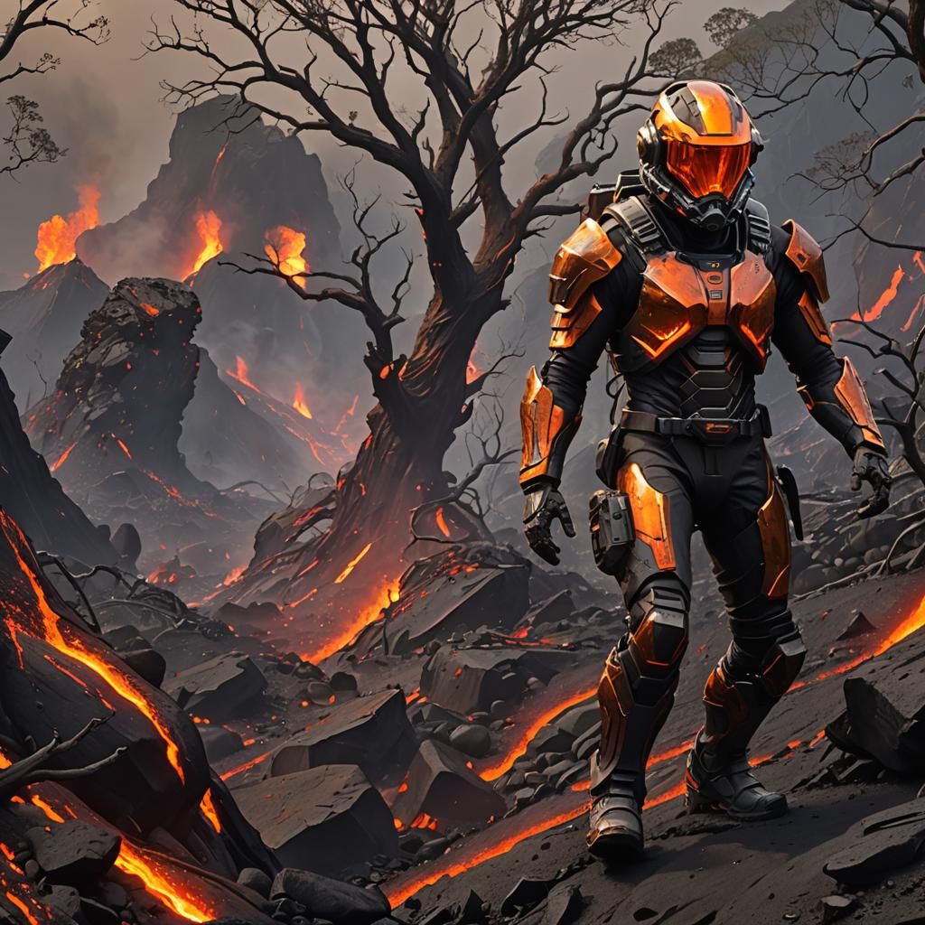 Volcano Specialist Examines Lava Flow in Digital Painting