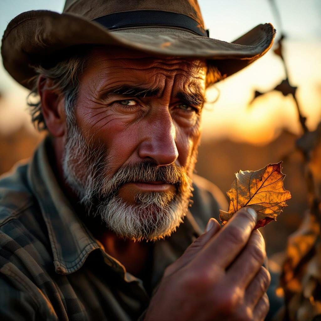 Weathered Farmer's Face in Drought, Realistic Painterly Styl...