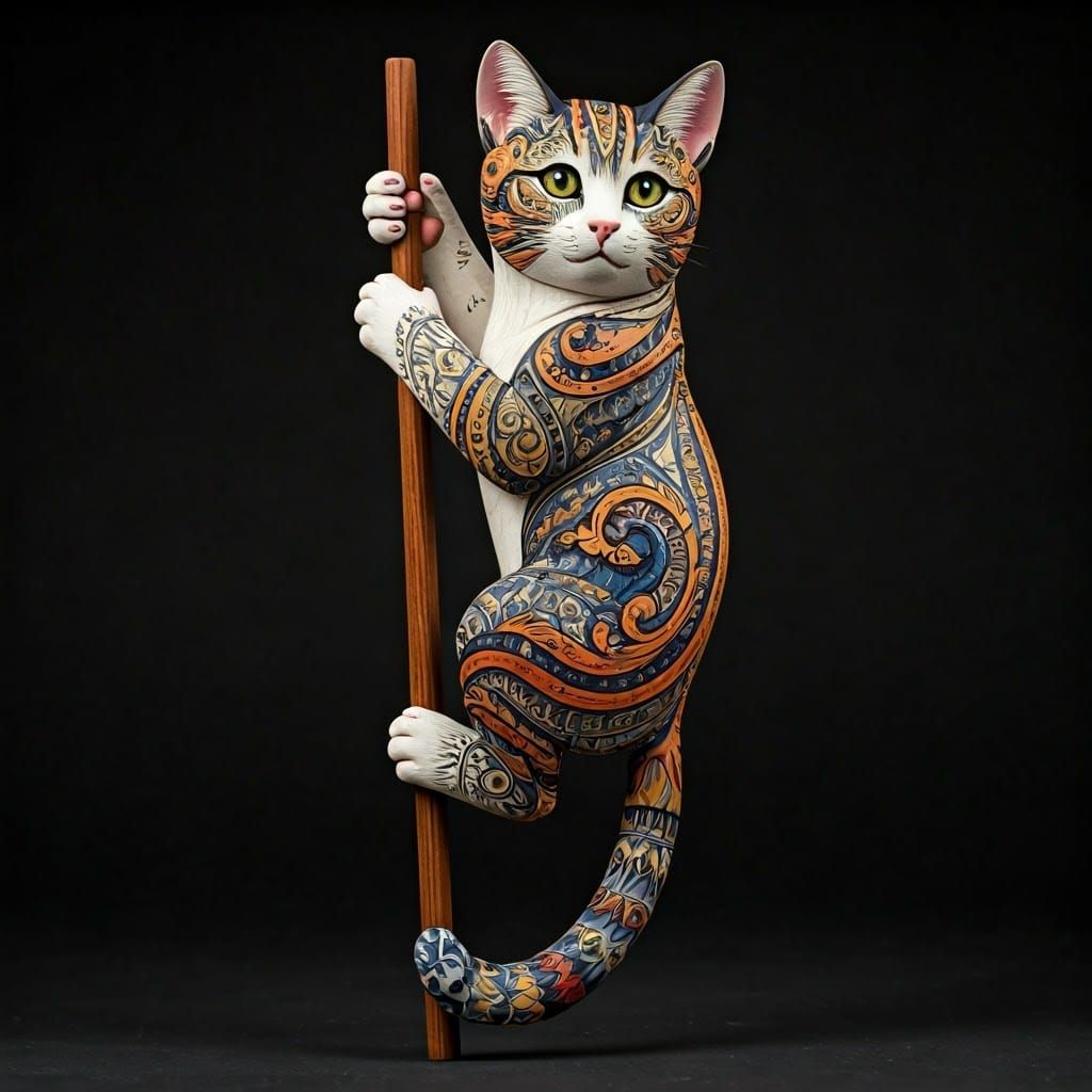Vibrant Feline Ascends in Whimsical Art