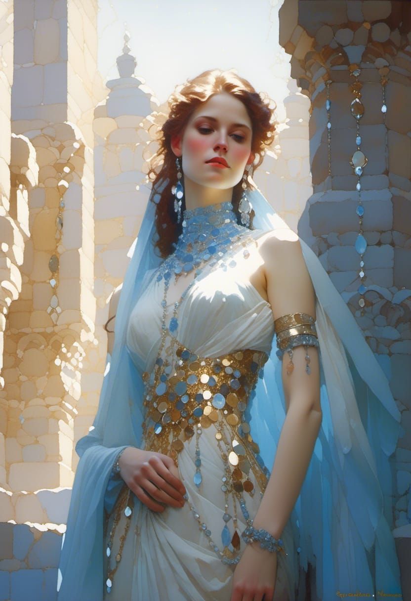 Gem-Encrusted Lady in Moonlight: A Classical Portrait