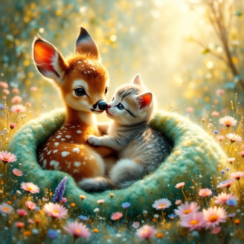 Whimsical Friendship in a Golden Meadow