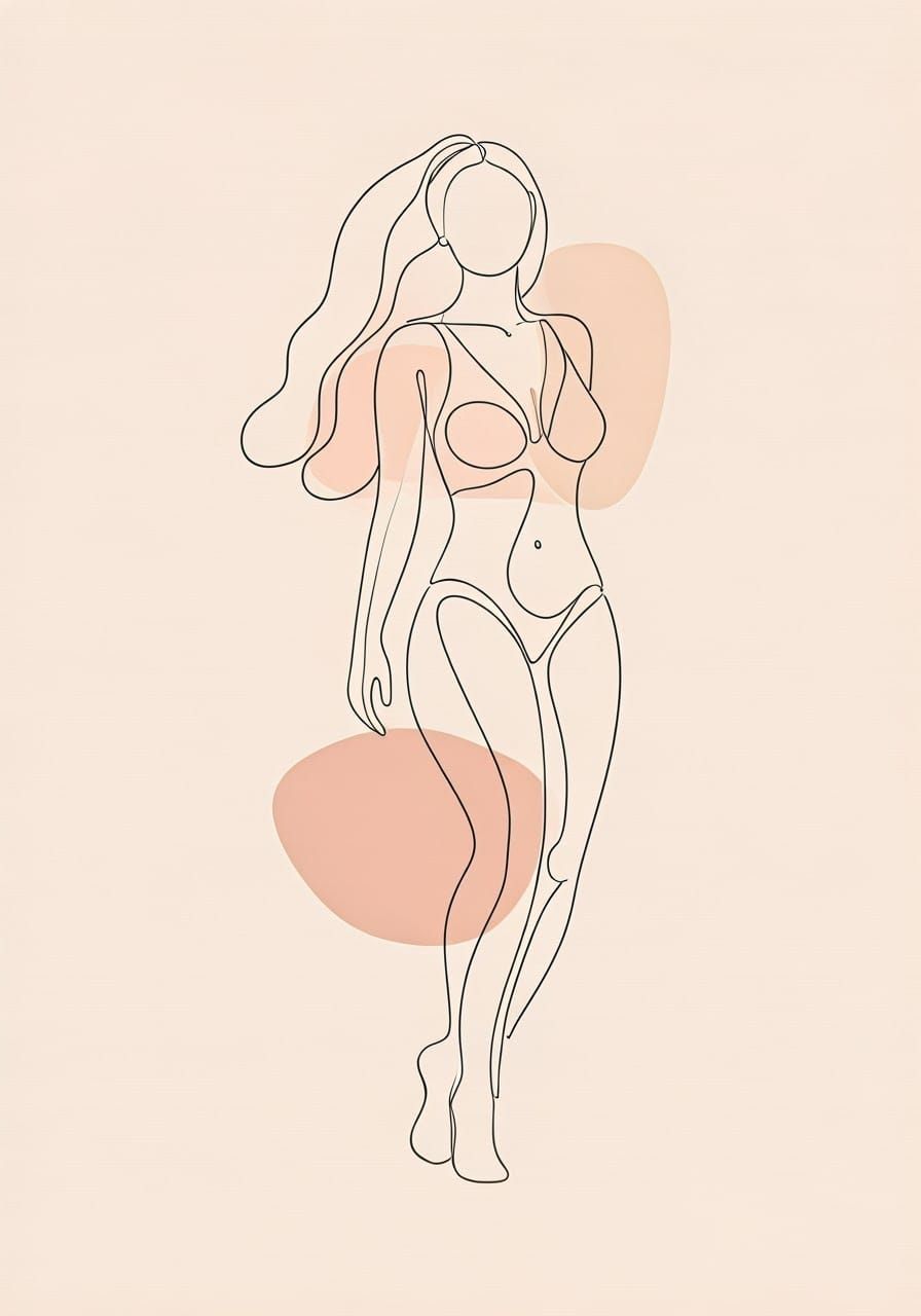Elegant Line Art Woman in Soft Watercolor Hues