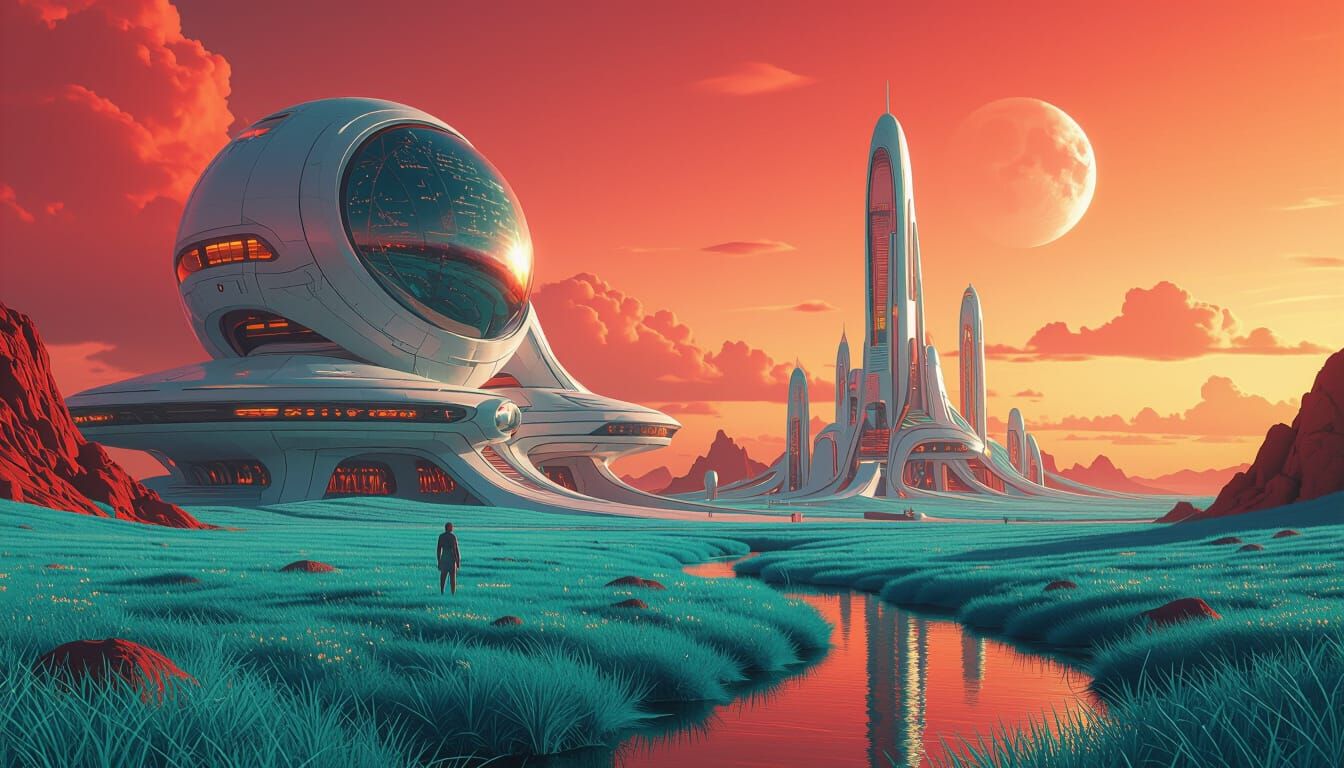 Extraterrestrial Civilization Under Crimson Skies, in Sci-Fi...