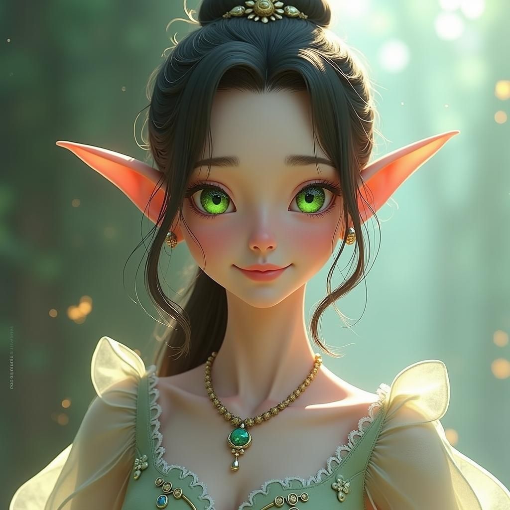 Smiling Elf Girl in Anime-Inspired 3D Art