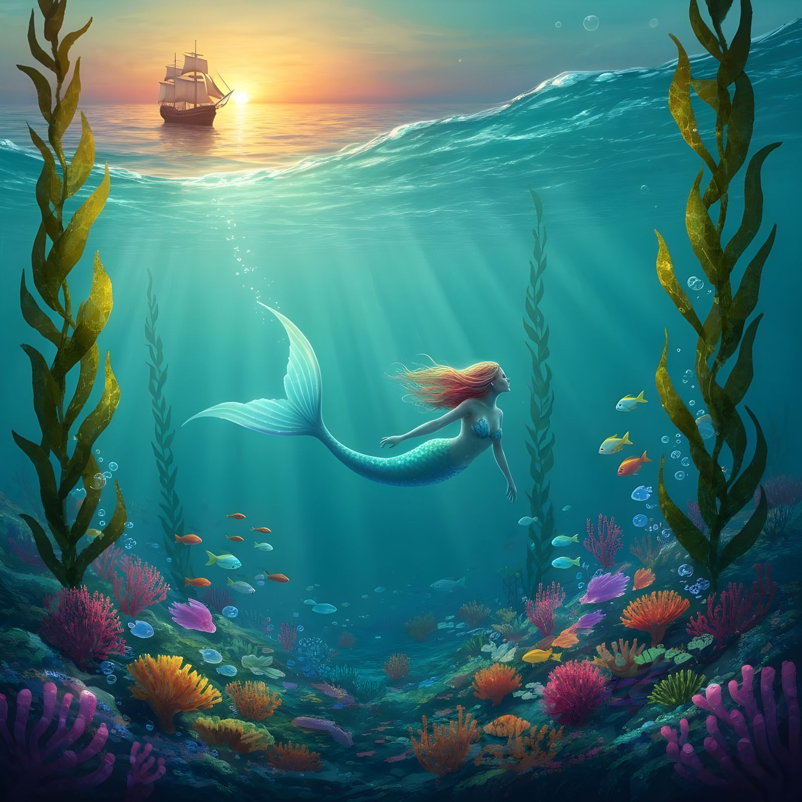 Ocean Mermaid in Realistic Digital Painting Style