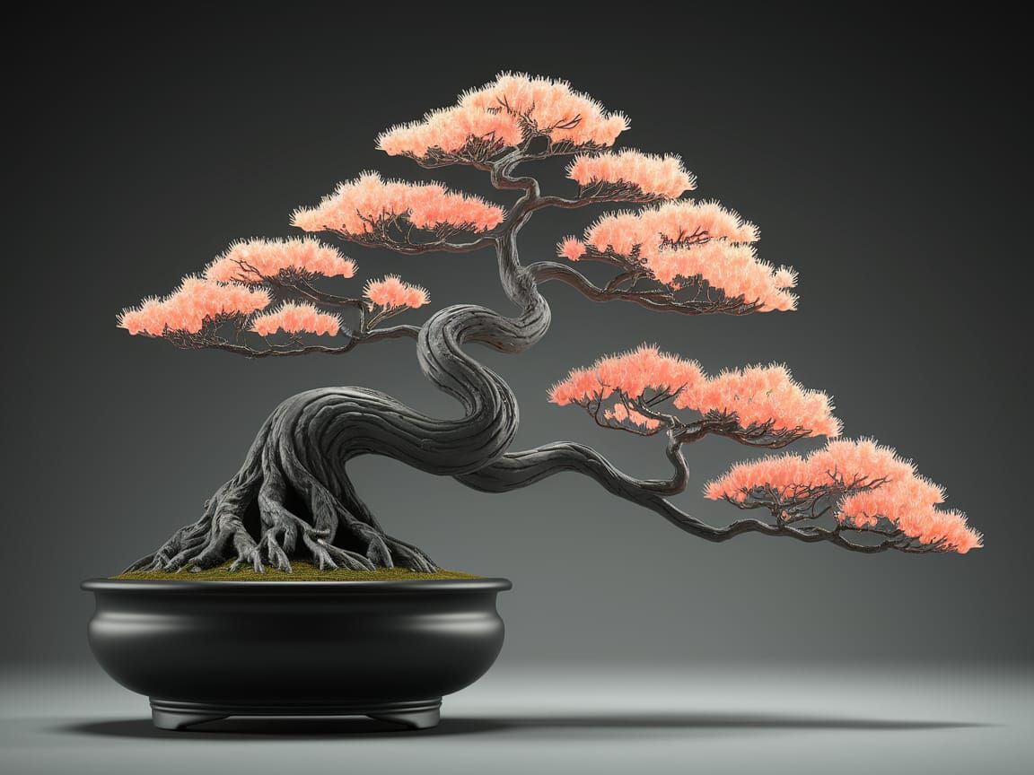 Blossoming Bonsai Sculpture in Hyperrealistic Style