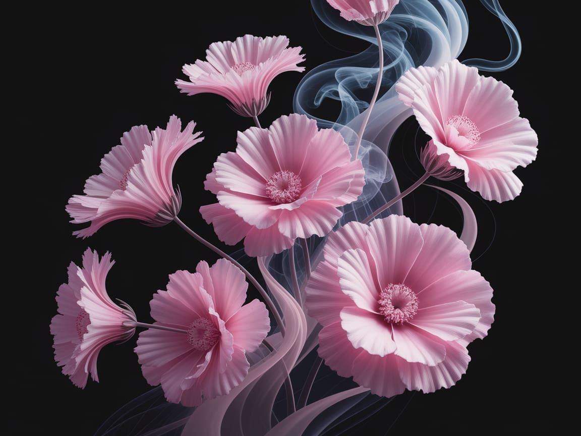 Ethereal Pink Blooms Dancing in Smoke