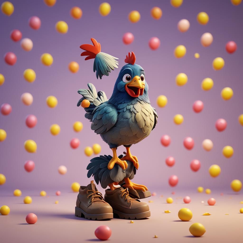 Cute Chicken in Boots: 3D Digital Art