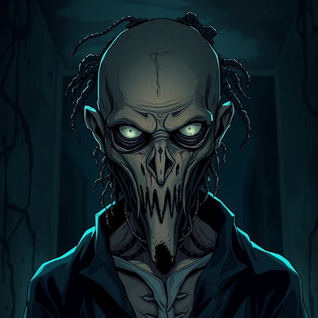 Eerie Masked Man in Studio Trigger Cel-Shaded Style