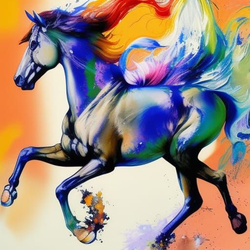 Wild Horse in Liquid Gouache Style