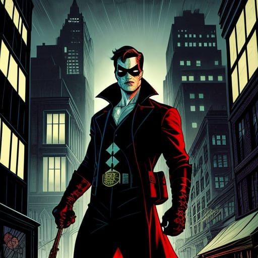 Gotham City Noir: Dark Hero Gazing Over the City
