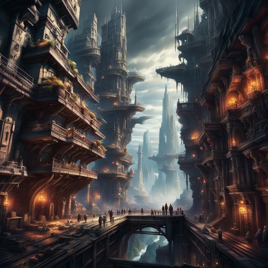 Epic Chasm City Digital Matte Painting