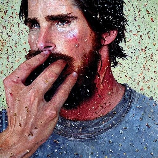 Christian Bale in Tears, Oil Painting Portrait