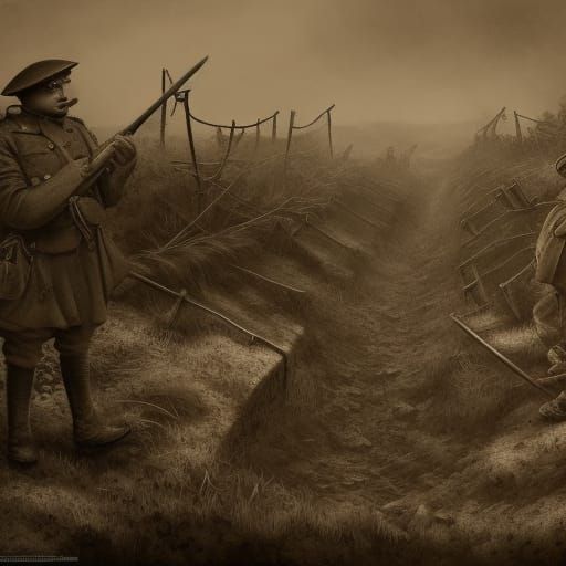 World War One Trenches in Sepia Tone