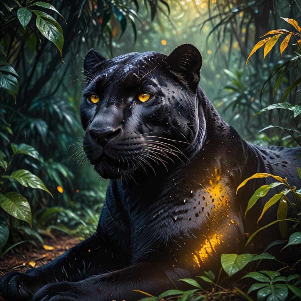 Black Panther in Jungle, Vibrant Oil Painting