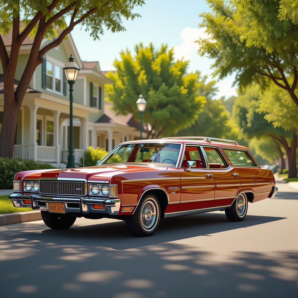 Restored 1974 Ford LTD Country Squire in Suburbia