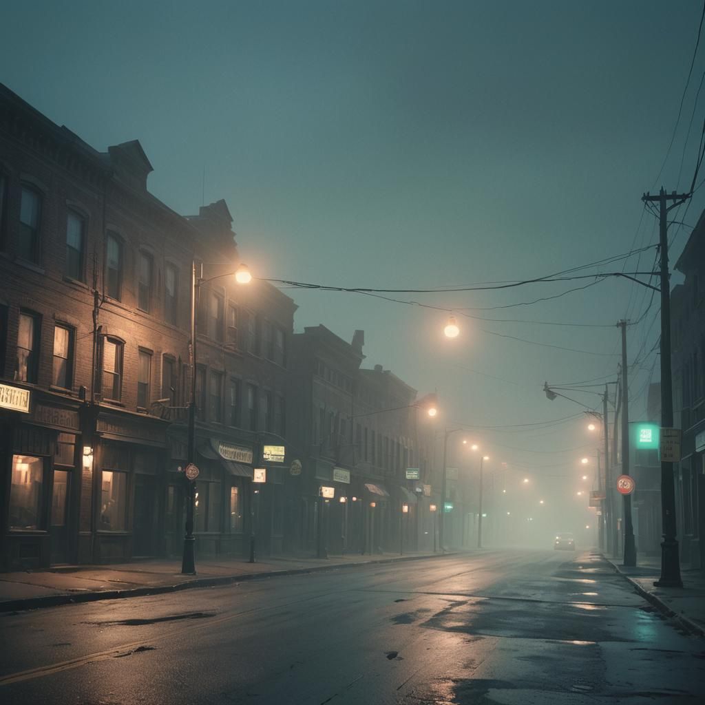 Eerie Fog Shrouded Street: A Cinematic Matte Painting