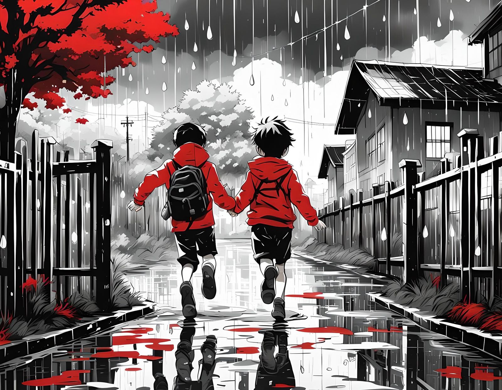 Children Run in the Rain: Manga-Style Anime Art