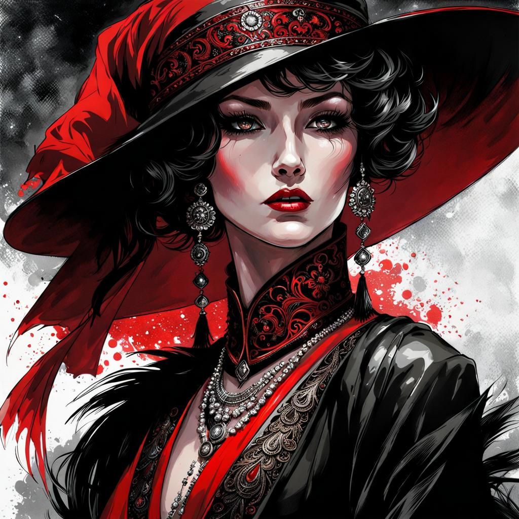 Beautiful Tatar Woman: Modern European Ink Painting