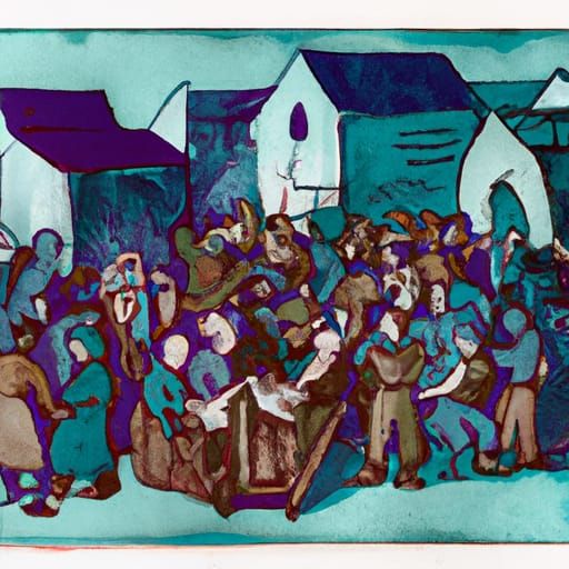 Colour Woodcut print.