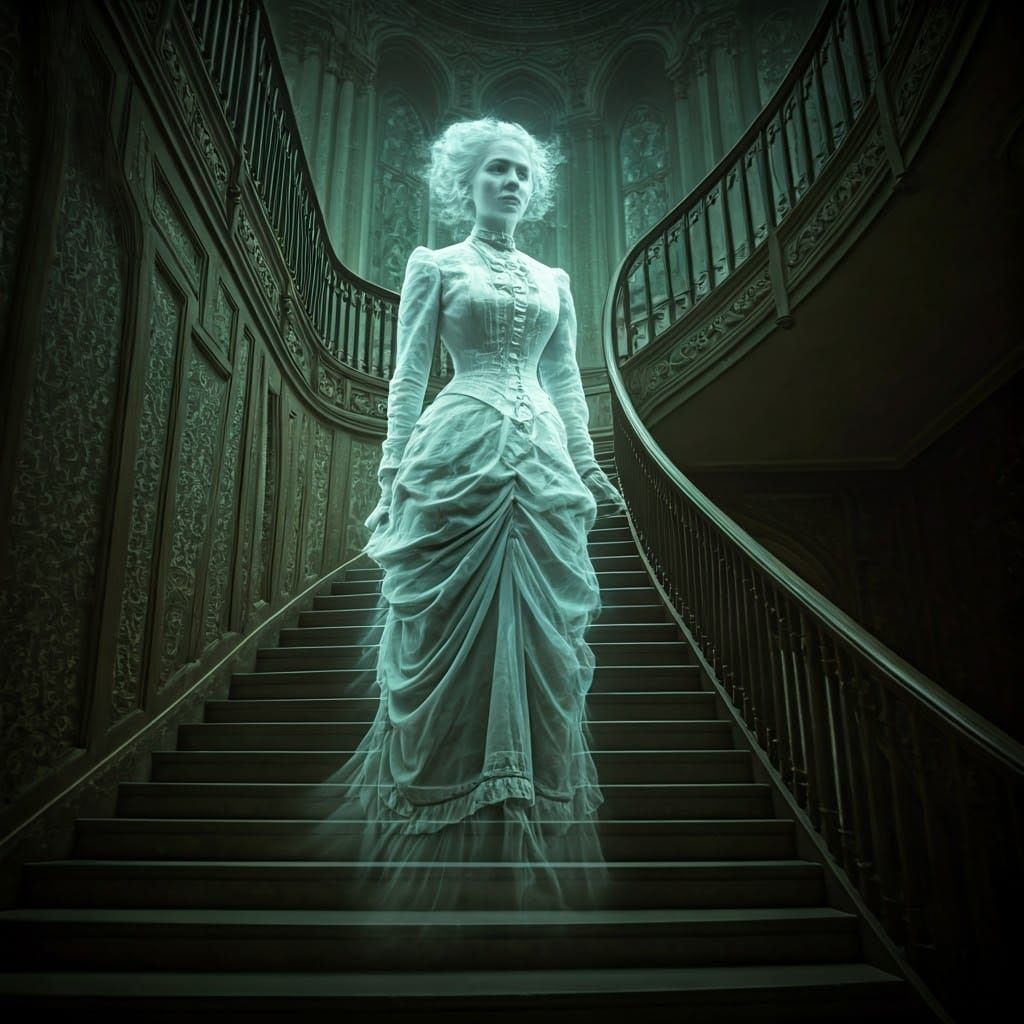 Ethereal Victorian Ghost in Gothic Interior