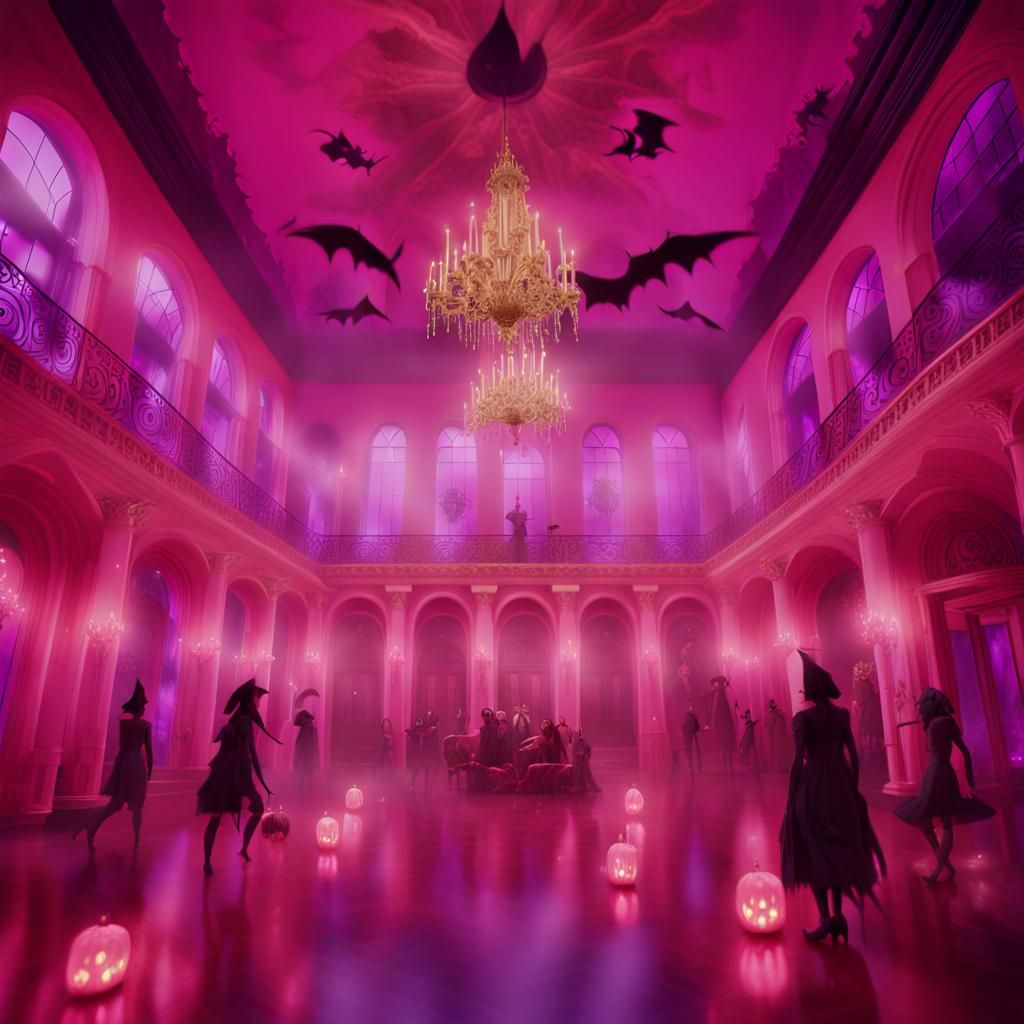 Lavish Pink Halloween Party in Cinematic Style