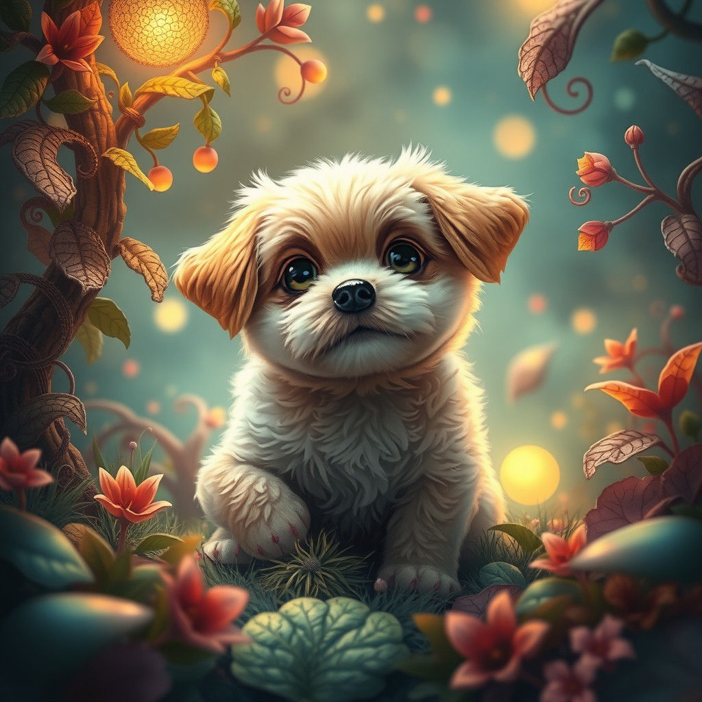 Dreamlike Puppy in Fantasy Realm: 8k Resolution Art