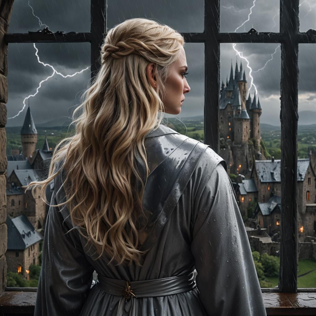 Fantasy Woman Gazing at Storm, Hyperdetailed Art